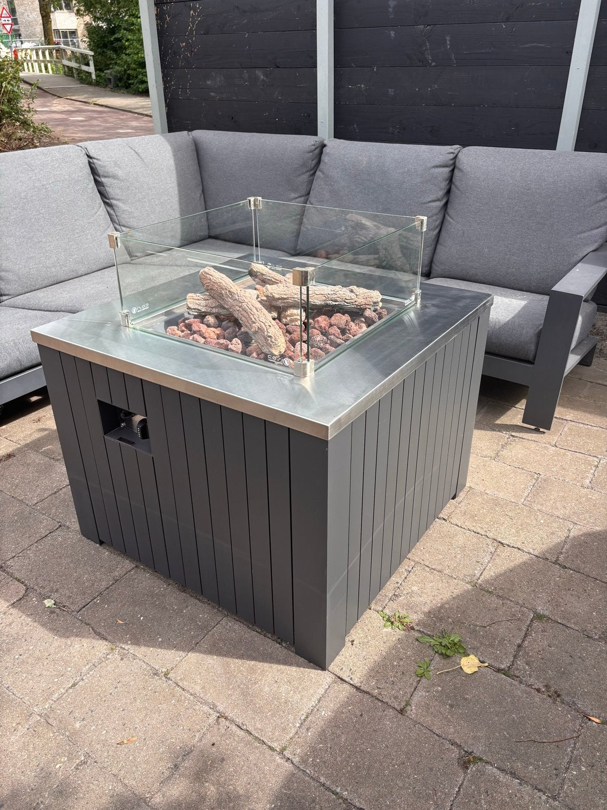 Cosi Cozy Living vuurtafel met glasombouw 80x80x60, Tuin en Terras, Ophalen, Zo goed als nieuw