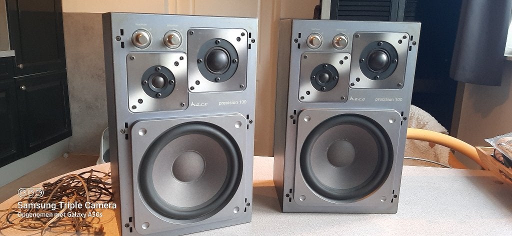 een set Heco precision 100 luidsprekers, Audio, Tv en Foto, Luidsprekers, Gebruikt, 60 tot 120 watt, Front, Rear of Stereo speakers