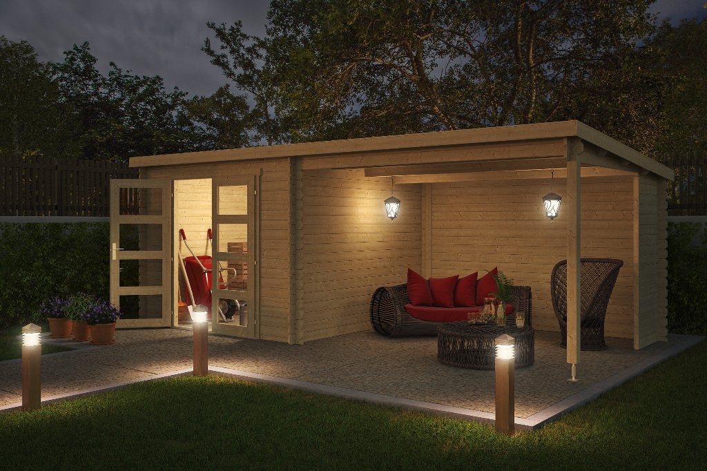 Blokhut met overkapping Manuel 600x275 Onbehandeld vuren, Verzenden, Nieuw