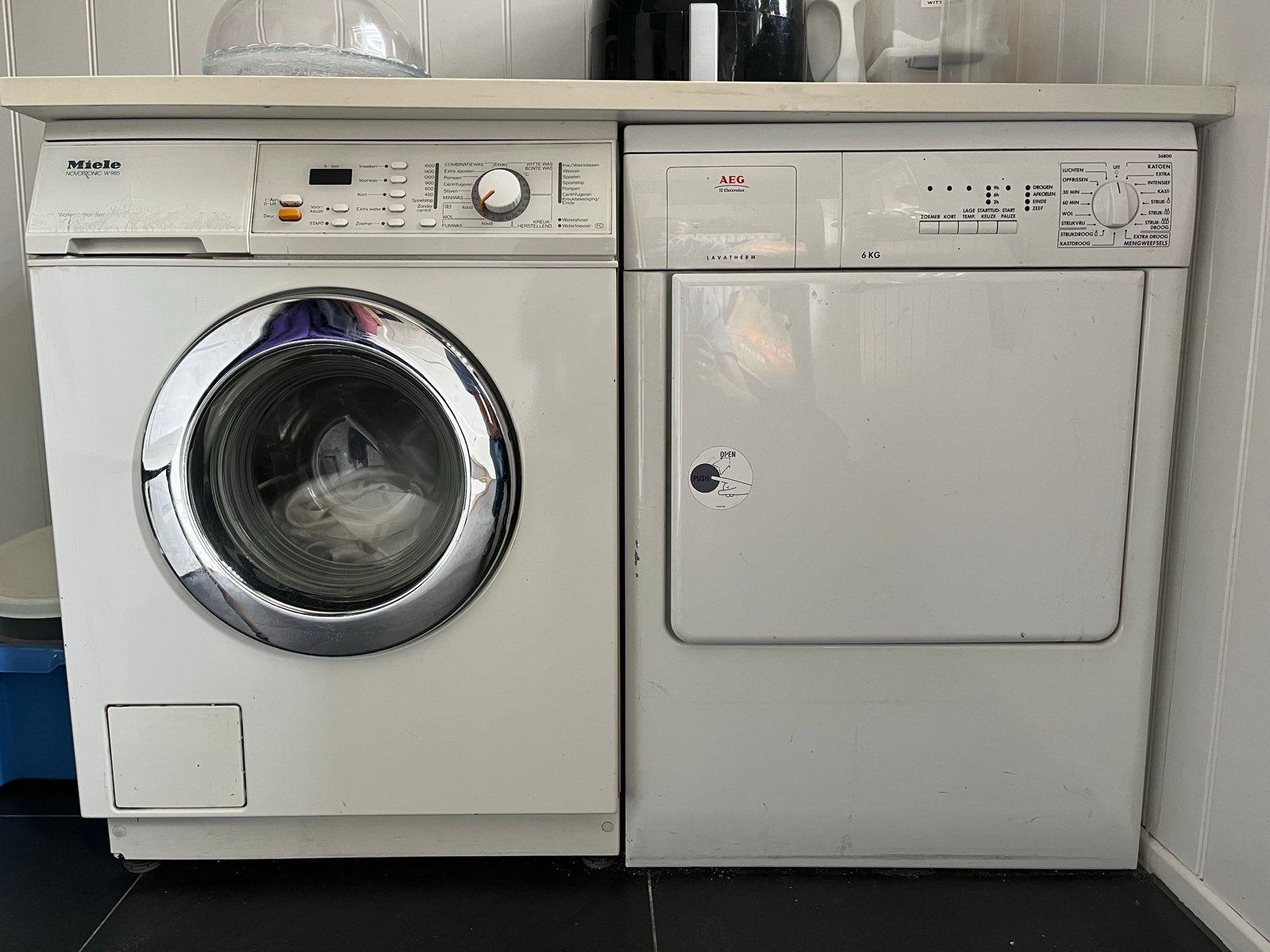 Miele Wasmachine & AEG Droger Set - gratis, Witgoed en Apparatuur, Ophalen, Gebruikt, Voorlader, 85 tot 90 cm