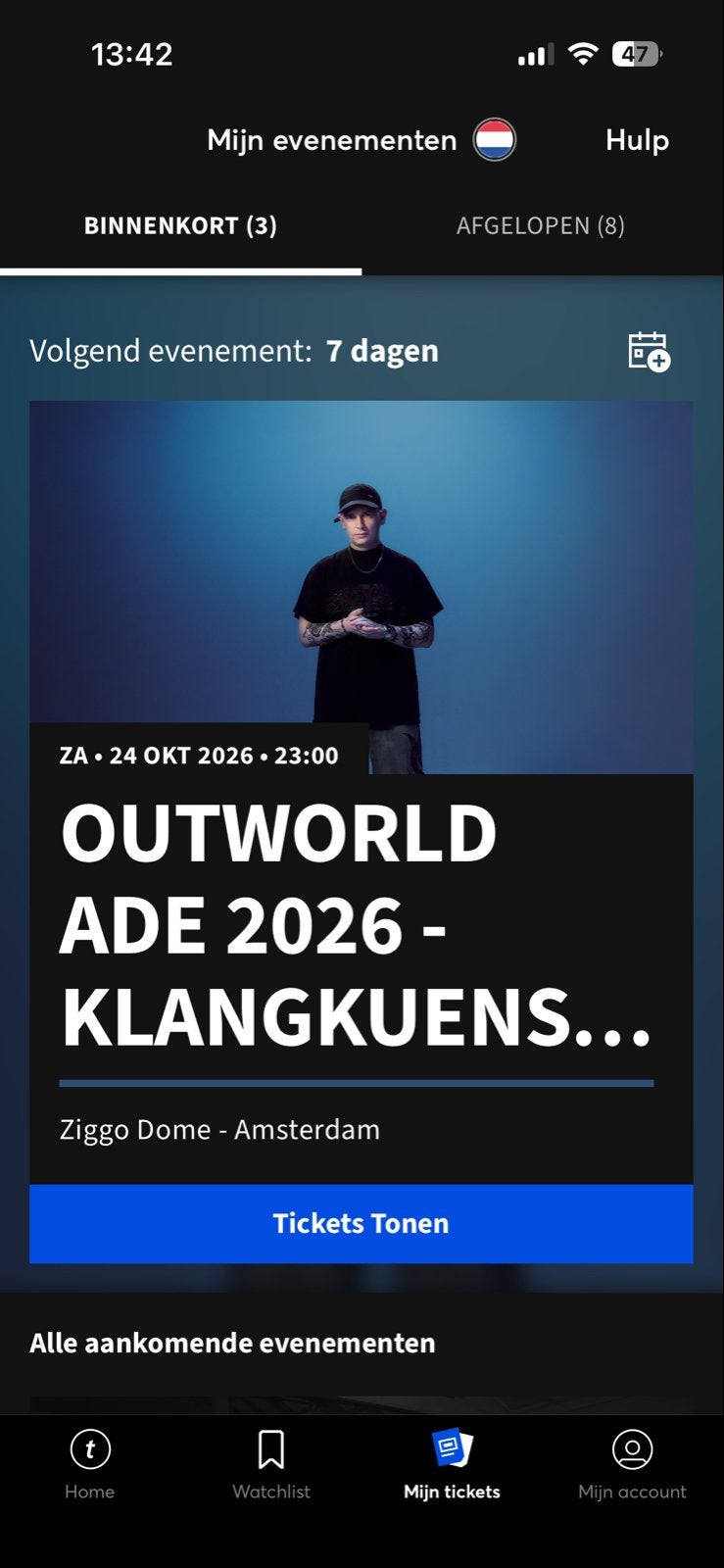 1 ticket Outworld ADE Klangkuenstler Ziggo Dome, Eén persoon