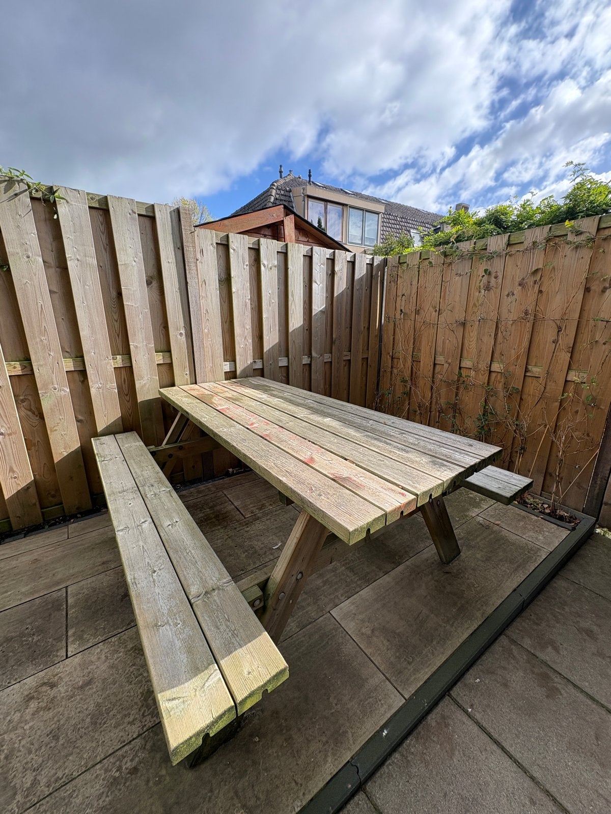 Inklapbare houten picknicktafel 178 x 155cm, Ophalen, Gebruikt, Rechthoekig, Hout