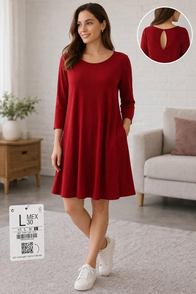 Rode Bershka jurk maat L – elegant & comfortabel, Maat 42/44 (L), Nieuw, Knielengte, Rood