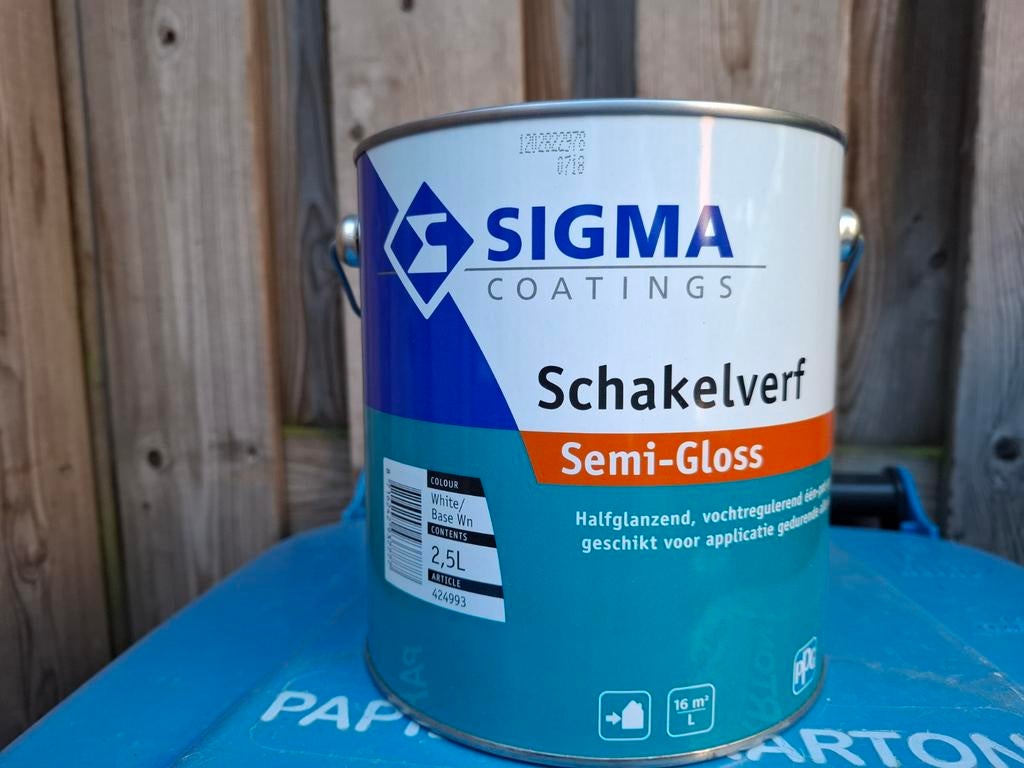 Sigma Schakelverf Semi-Gloss 2.5 liter wit, Ophalen, Nieuw, Wit