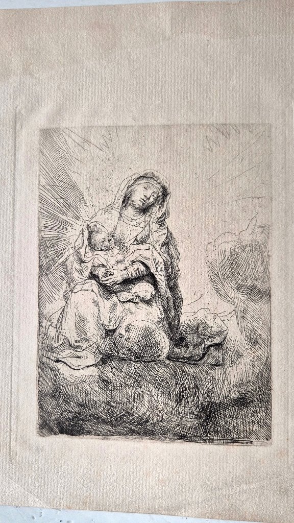 1641 Rembrandt 'Maria met kind in de wolken', 19e eeuw(?), 1800 - 1899, Religie, Origineel, Verzenden