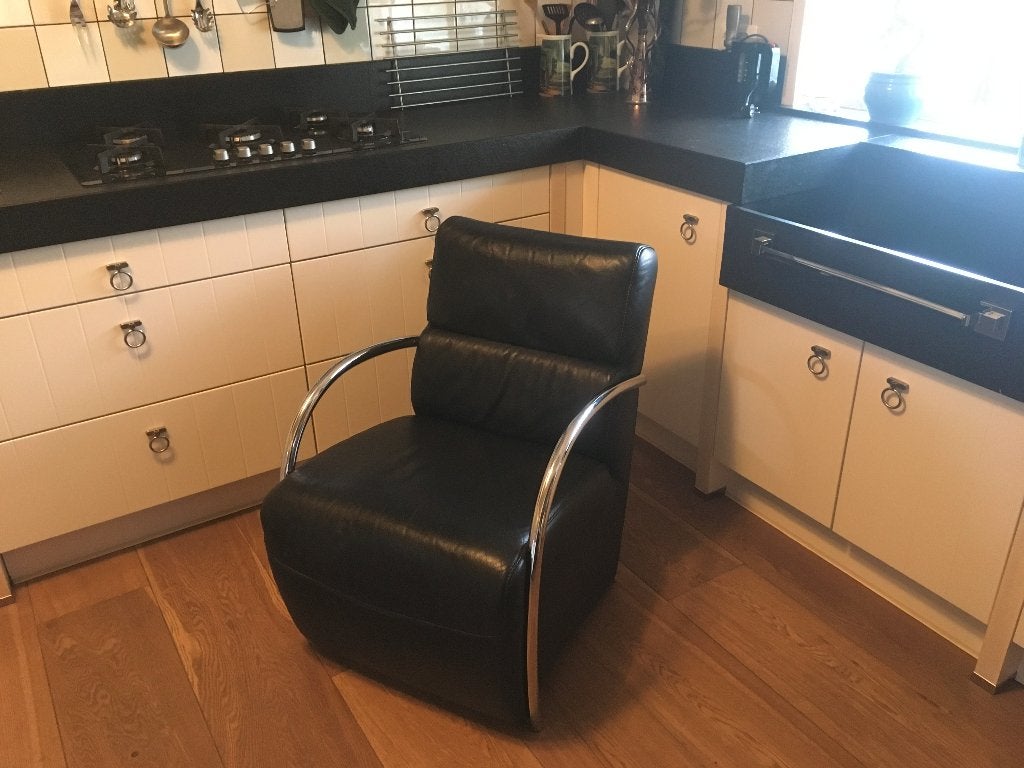 Feauteuil, echt leder, izgs, woood stijl, Ophalen, Gebruikt, Zwart, Eén