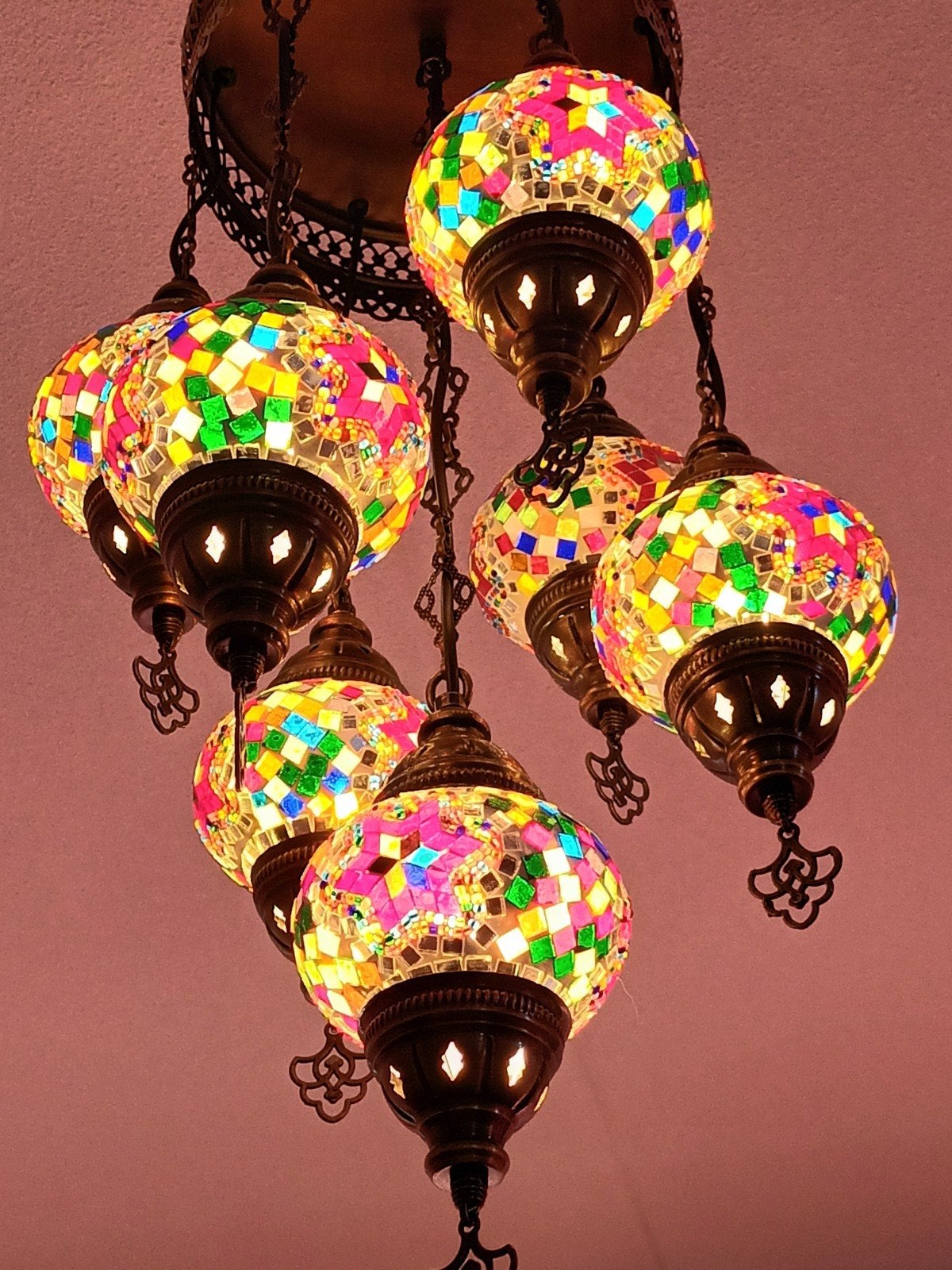 Prachtige Mozaïek Hanglamp - Oosterse Sfeer, Ophalen, Zo goed als nieuw, Glas, Oosters, Bohemien, Mozaïek