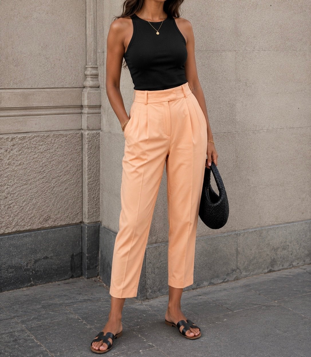 Dames h&m crop pantalon pasteloranje broek M 40, Kleding | Dames, Maat 38/40 (M), Verzenden, Oranje, Zo goed als nieuw