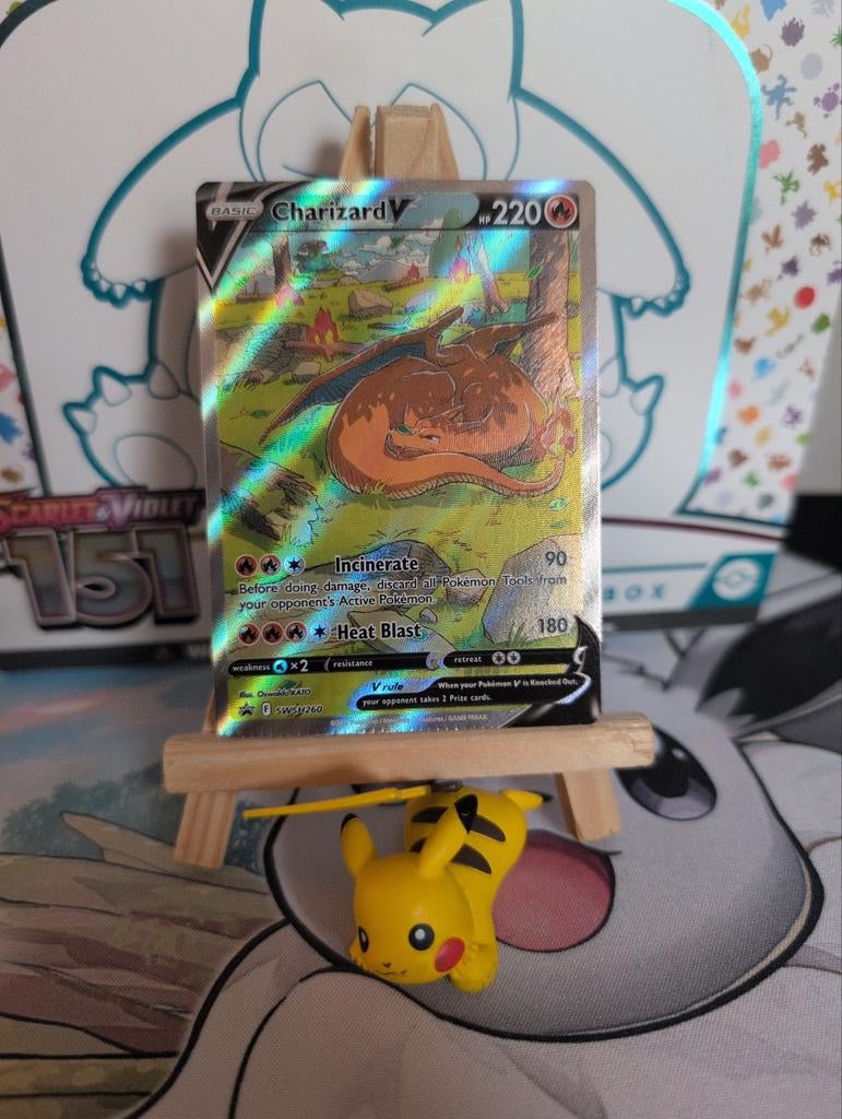 Charizard V SWSH260 Crimp Error Kaart Pokémon, Ophalen of Verzenden, Zo goed als nieuw, Losse kaart, Foil