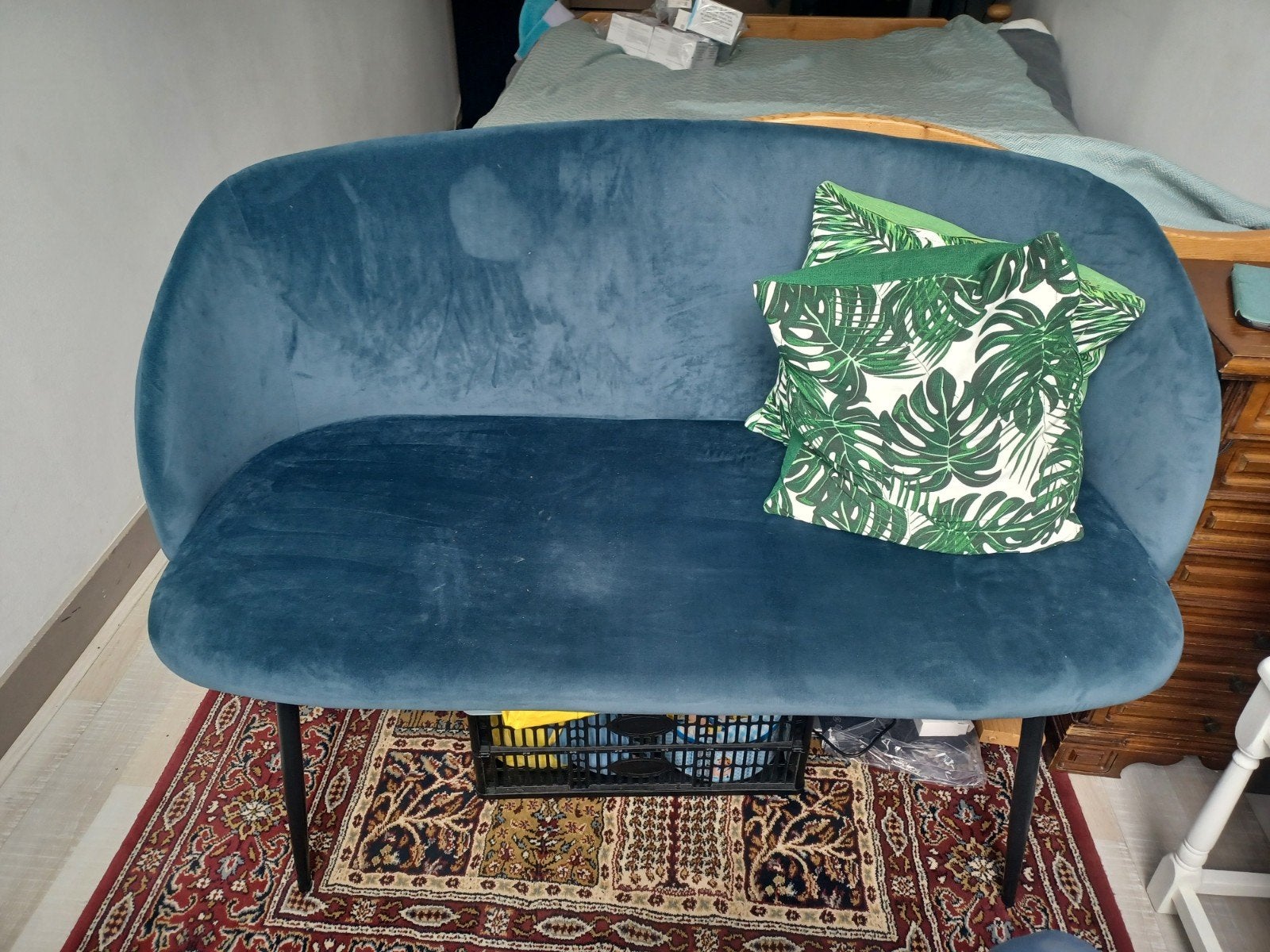 Stijlvolle blauwe fluwelen tweezitsbank - Sostrene Grene, Ophalen, Gebruikt, Minder dan 75 cm, Modern, Elegant