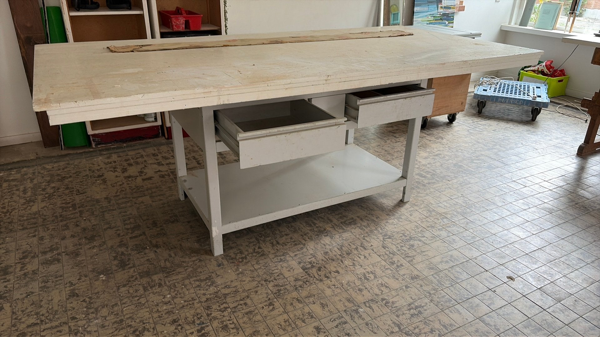 Stalen werkbank met dikblad, Doe-het-zelf en Verbouw, Ophalen, Gebruikt, 70 tot 120 cm