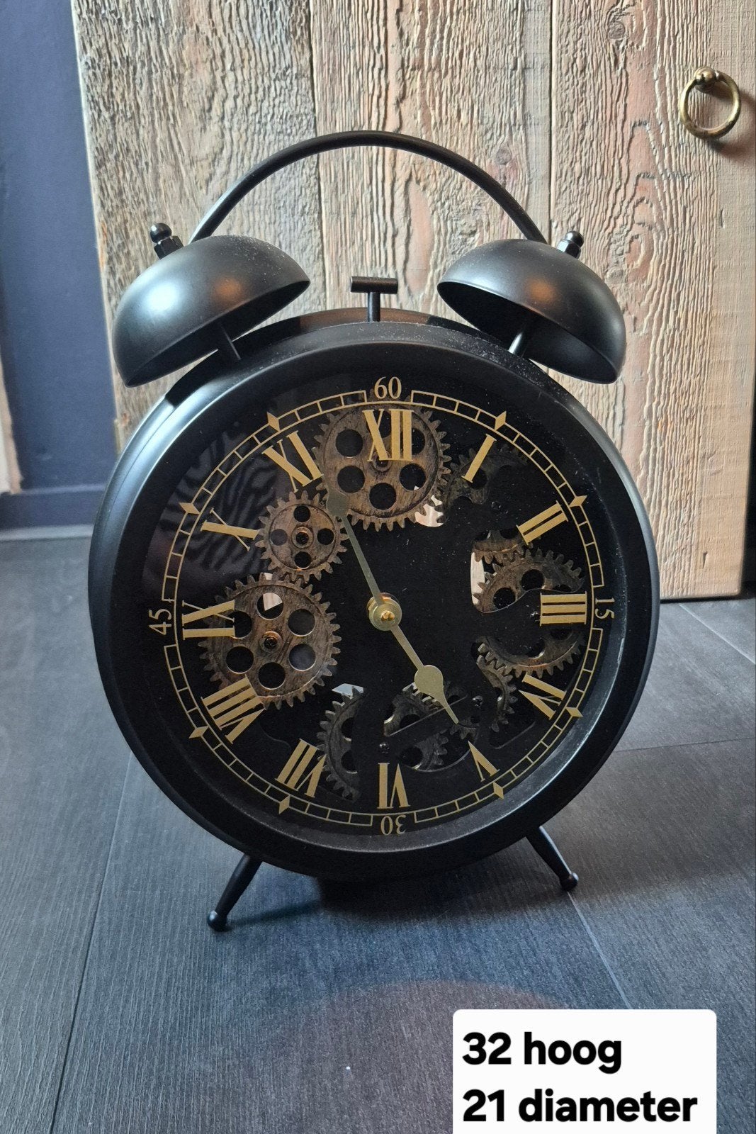 Grote vintage wekker met zichtbaar uurwerk - 32cm hoog, Ophalen