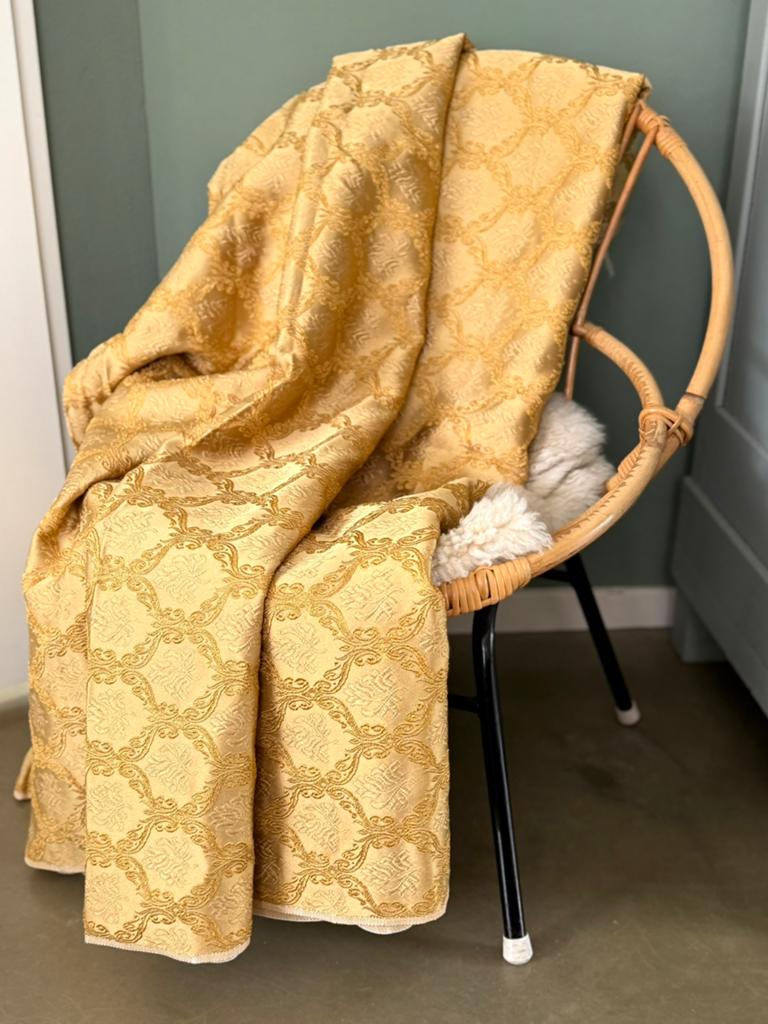 Luxe vintage brocade/ jacquard stof goud 120 x 2800 cm, Overige kleuren, 120 cm of meer, 200 cm of meer, Ophalen of Verzenden