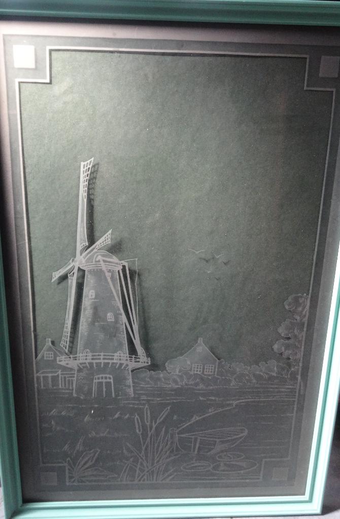 GEETST GLASPLAAT MOLEN * Mooi in een Deur ! *, Ophalen of Verzenden