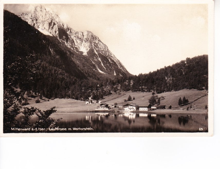 Mittenwald a.d. Isar, Lautersee m. Wetterstein. 28-09, Ophalen of Verzenden, 1920 tot 1940, Gelopen, Duitsland
