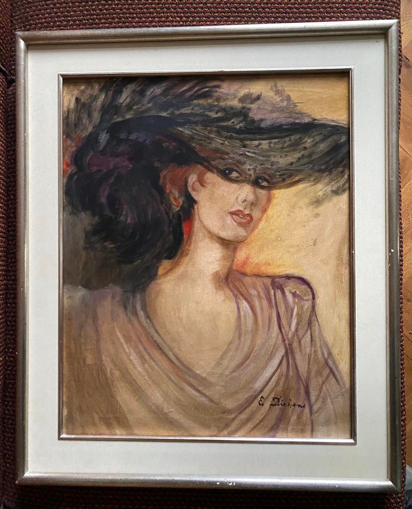 Portret van een jonge vrouw met hoed, Ophalen of Verzenden