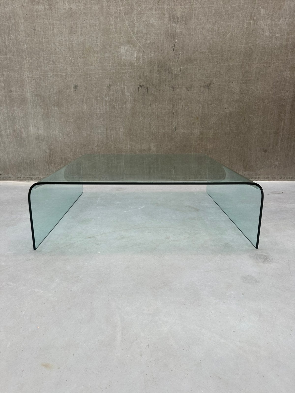 XXL vintage glazen “waterfall” salontafel 120 x 120, Ophalen, Gebruikt, X, X