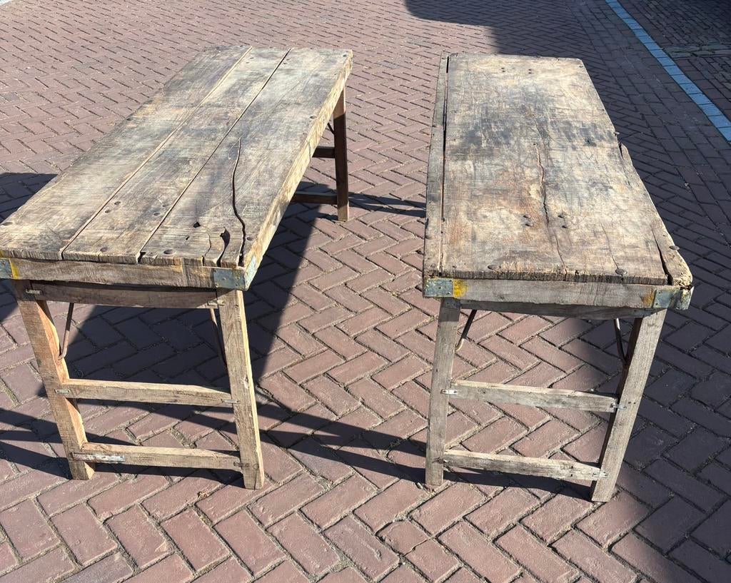 2 antieke indiase markttafels l 175cm b58xm h67cm, Ophalen
