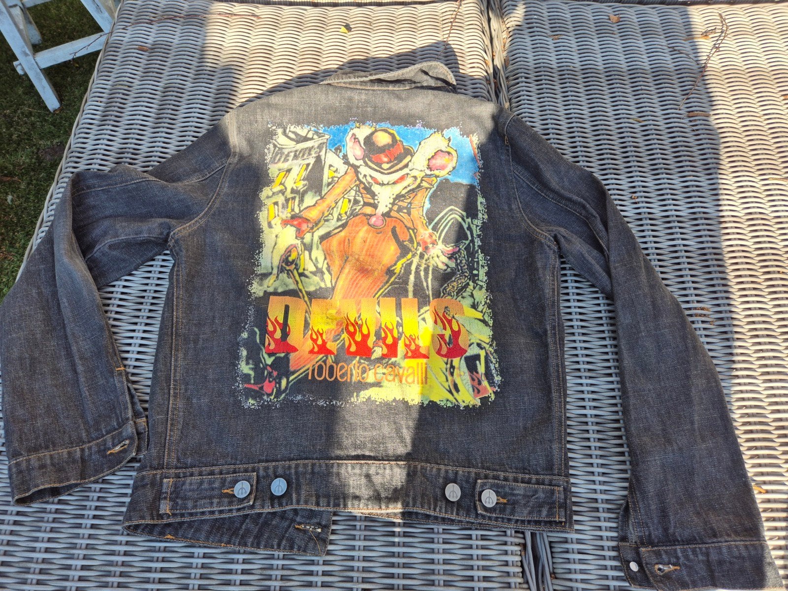 Roberto cavalli devils graffiti jas, Zwart, Ophalen of Verzenden, Zo goed als nieuw, Roberto cavalli