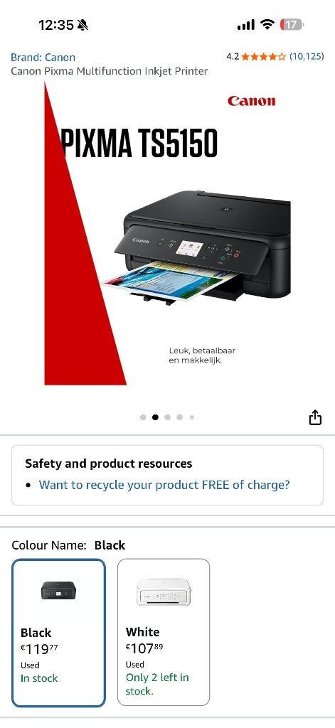 Canon pixma ts 5150 printer, Computers en Software, Printers, Kleur printen, All-in-one, Ophalen of Verzenden, Zo goed als nieuw