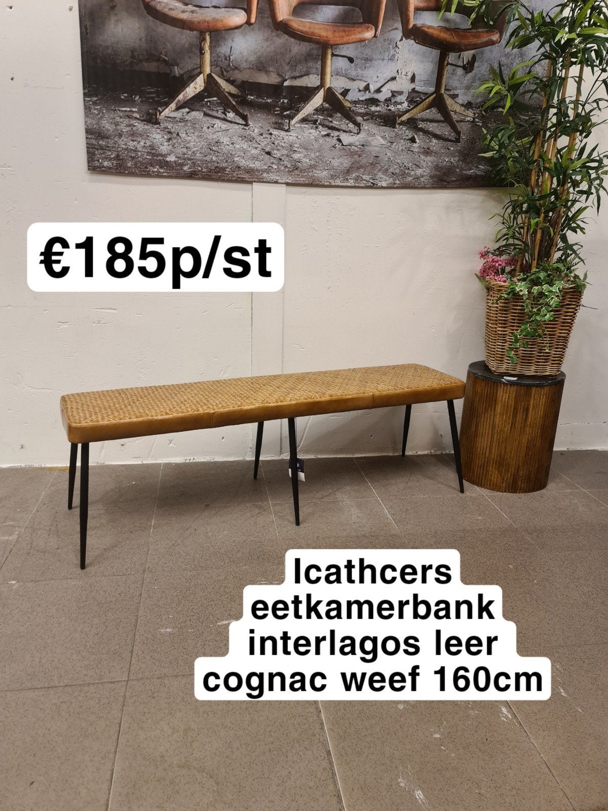 nieuwe icatchers eetkamerbank vettel leer cognac weef 160cm, Ophalen, ., Nieuw, Stof
