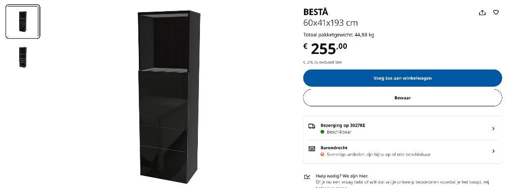 Black ikea besta 193 cm for sale with drawers, Ophalen, Gebruikt