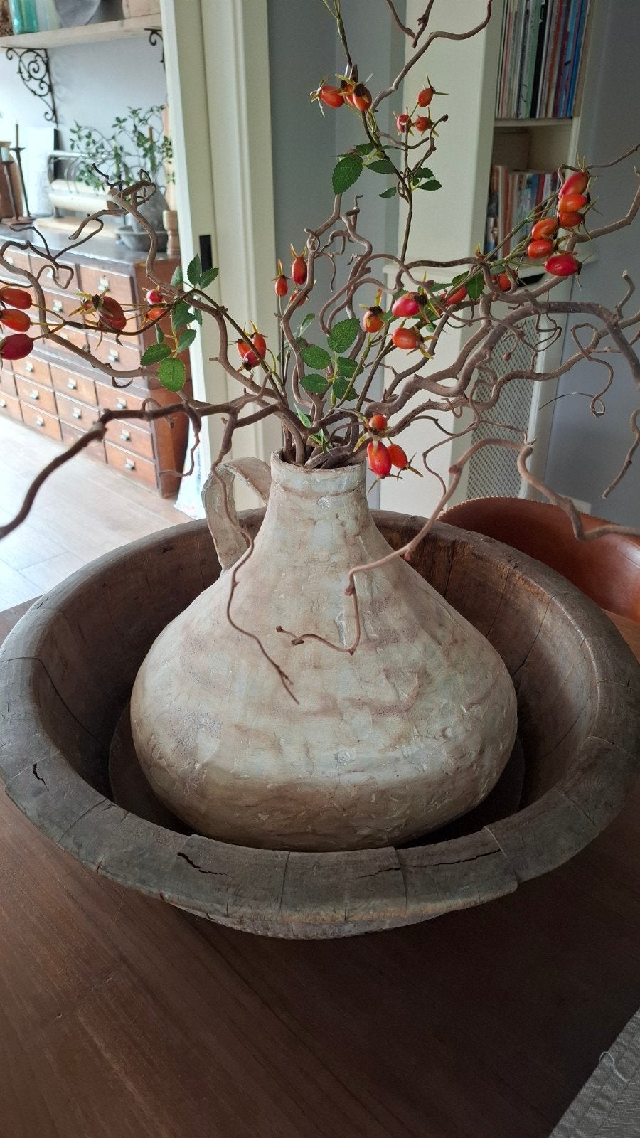 Landelijke kruik, handgemaakt van papier maché., Huis en Inrichting, Ophalen, Nieuw, Rond, Overige materialen