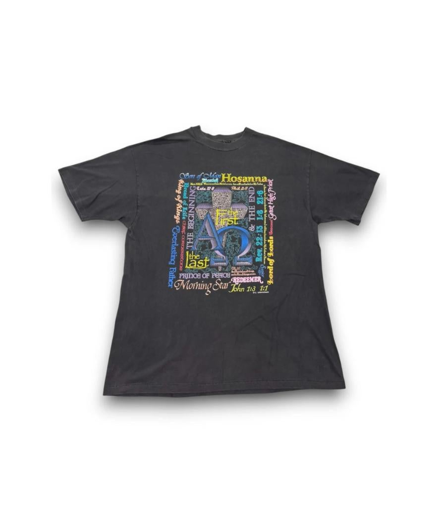 alpha jesus tee – xl – 1992 vintage christian graphic shirt, Hanes, Zwart, Maat 56/58 (XL), Hanes
