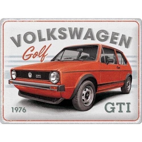 Volkswagen Golf GTI rood relief reclamebord van metaal deco, Ophalen of Verzenden, Nieuw, Auto's