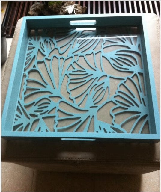 Modern design dienblad mint blauw 40x40 cm met motief, Ophalen of Verzenden, Zo goed als nieuw, Vierkant, Hout