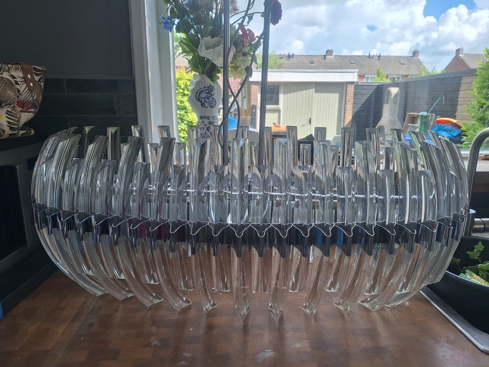 Space Age Retro Kroonluchter - Murano Stijl Kristal Glas, Huis en Inrichting, Lampen | Kroonluchters, Ophalen, Gebruikt, Glas