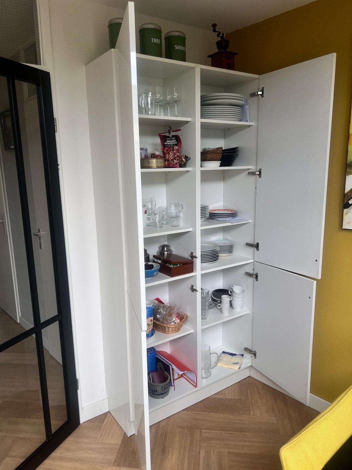 Set van 2 Bruynzeel Hoogglans witte keukenkasten, Ophalen, Wit, Zo goed als nieuw, Greeploos