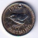 farthing  1954  Engeleland. km. 895  verguld, Ophalen of Verzenden, Overige landen, Losse munt