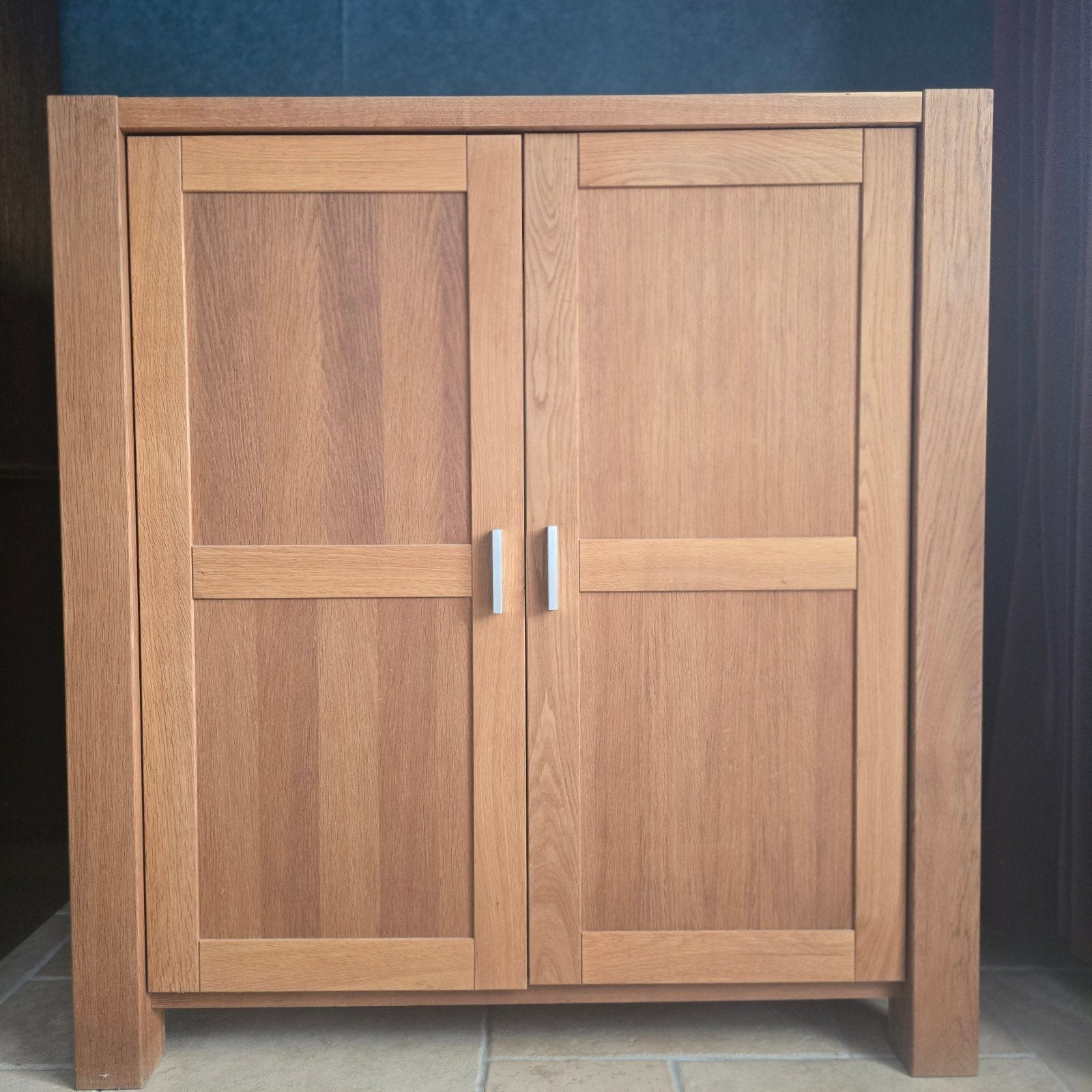 Massief eikenhouten computermeubel, Ophalen, Gebruikt, Tijdloos, Modern, 120 tot 170 cm