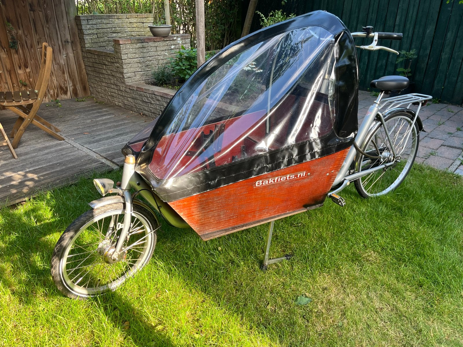 Bakfiets Cargo Long - Gerenoveerd, incl. accessoires, Gebruikt, Huif, 3 kinderen, Trommelrem