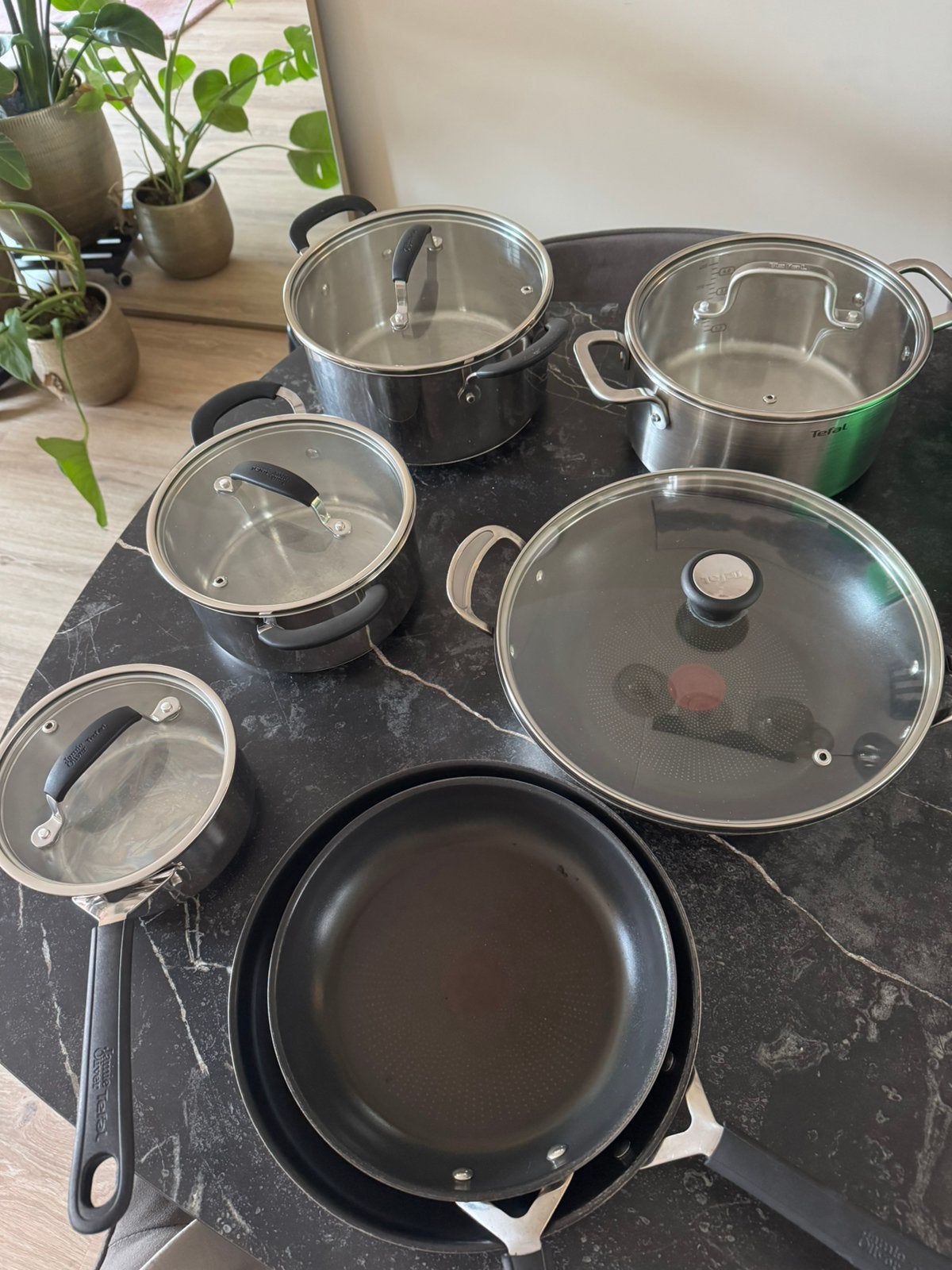 Tefal pannenset, Gebruikt, Inductieplaat, Pannenset, Ophalen of Verzenden