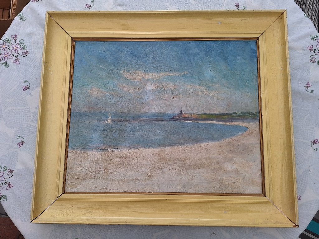 Schilderij Strand- of zeegezicht, Antiek en Kunst, Impressionistisch, Ophalen of Verzenden, Olieverf, Origineel werk