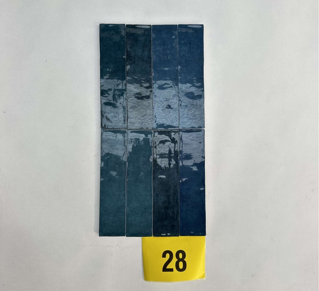 Blauwe, keramische tegels 6,25x25 cm – ± 1,87m² – restpartij, Ophalen, Nieuw, Minder dan 20 cm, 20 tot 40 cm