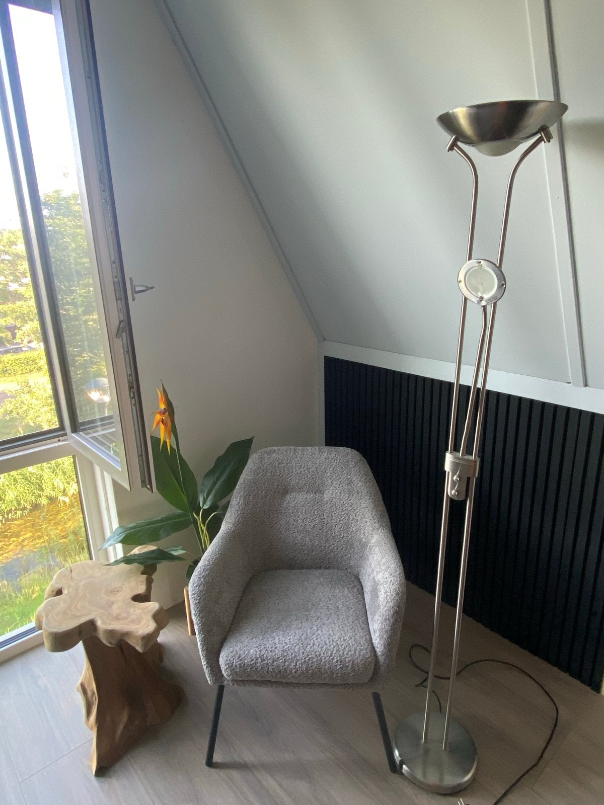 Intergamma Carmona Stalen Vloerlamp met Leeslamp (dimbaar), Huis en Inrichting, Lampen | Vloerlampen, Ophalen, Gebruikt, Metaal