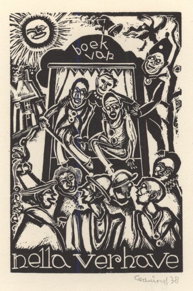 0402 Ex Libris Nederland : Cor de Wolff, 1938, Antiek en Kunst, Kunst | Etsen en Gravures, Verzenden, Ex libris
