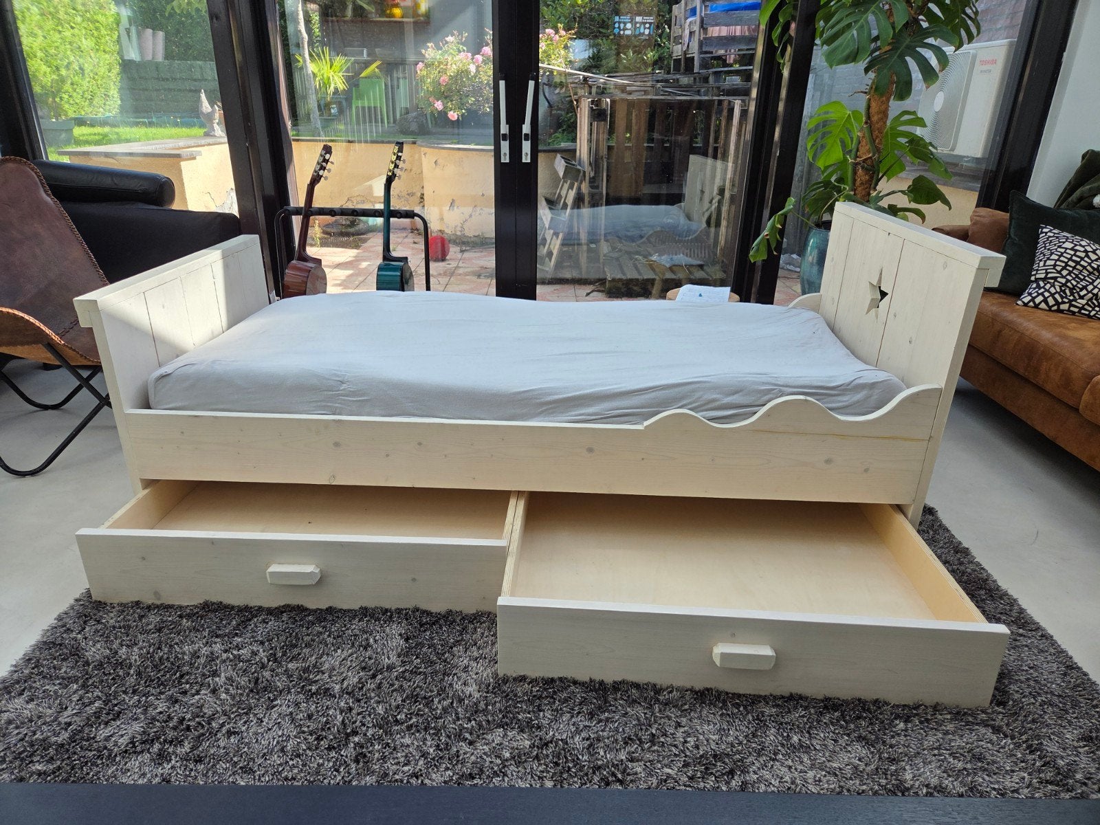 Eenpersoonsbed met lades, 212x97cm, Ophalen, Gebruikt, 90 cm, Eenpersoons