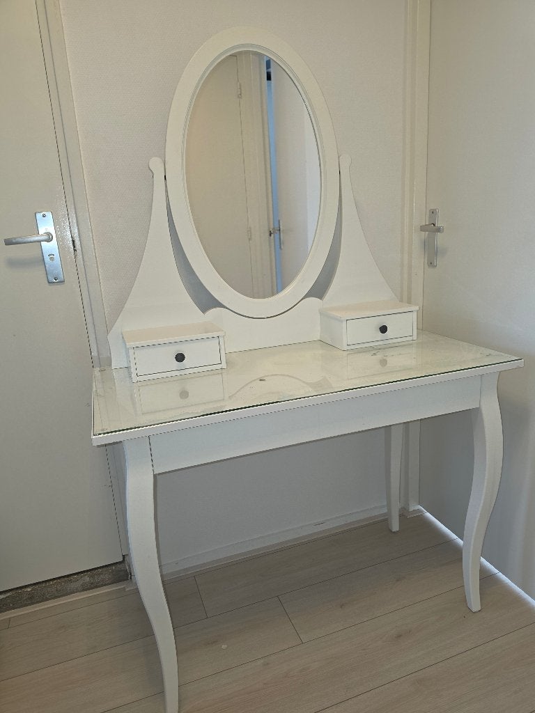 Ikea Hemnes toilettafel met spiegel + stoel, Ophalen, Gebruikt, 50 tot 100 cm, Minder dan 100 cm