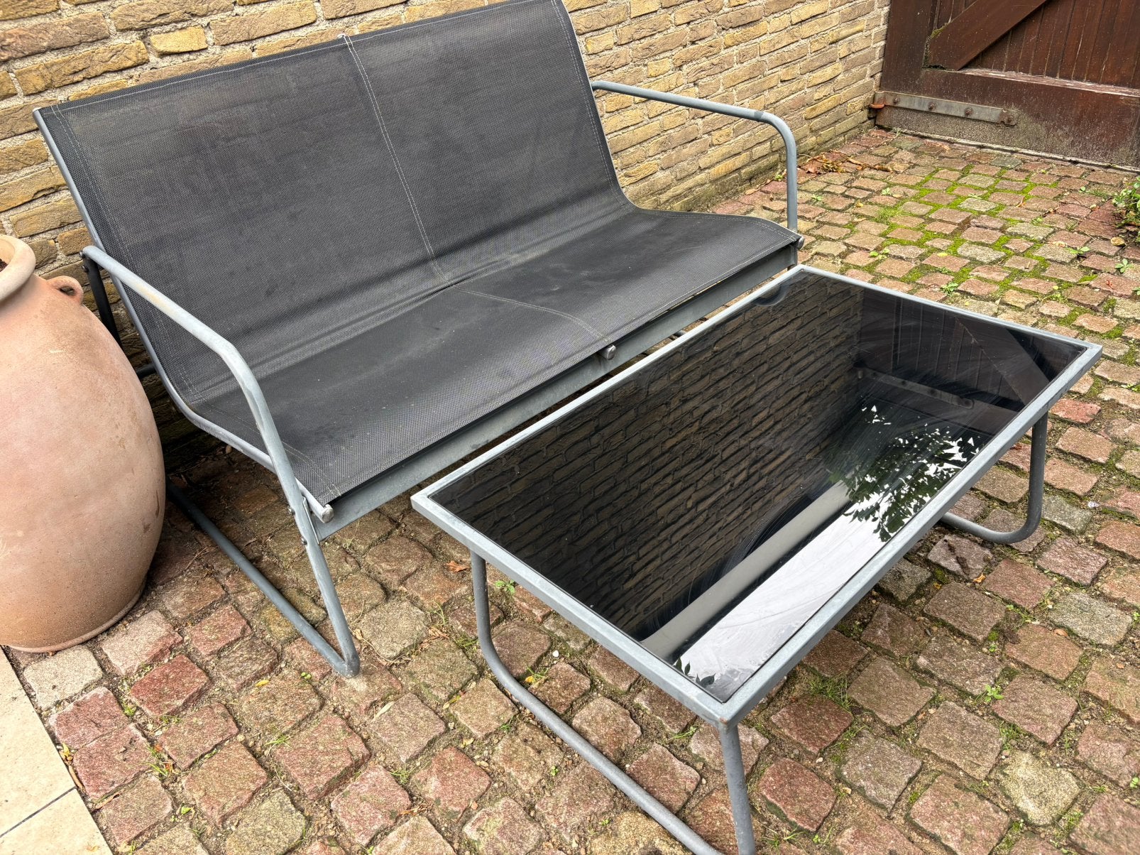 Loungebank 2 personen met bijzettafel, Ophalen, Gebruikt, Metaal