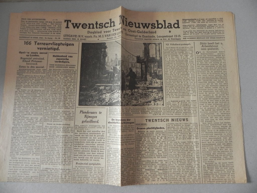 7 Twentsch Nieuwsblad oorlogskranten uit 1943 en 1944, Ophalen of Verzenden, Overige soorten, Nederland, Overige typen