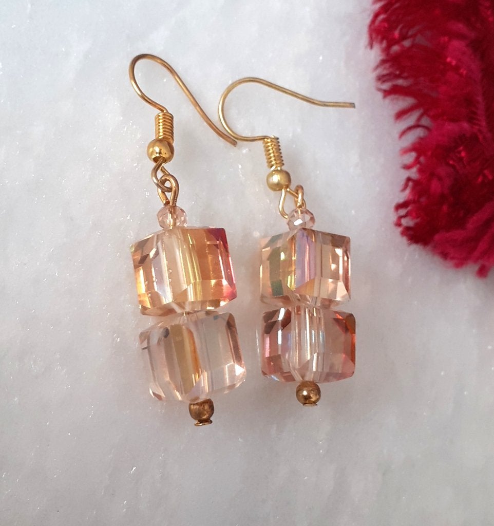 oorbellen hangers gele AB swarovski kubus, Sieraden, Tassen en Uiterlijk, Oorbellen, Met kristal, Hangers, Geel, Nieuw