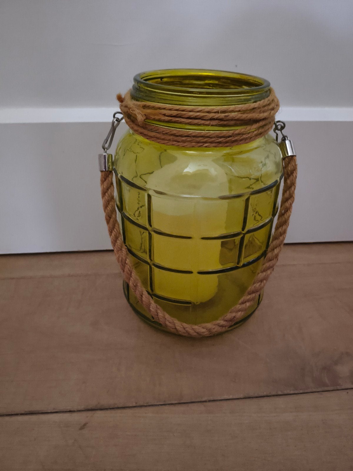 Groot glazen windlicht inclusief kaars, Ophalen, Lantaarn, Groen, Glas