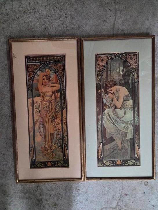 Set van 2 Art Nouveau prints - Alphonse Mucha stijl, Ophalen of Verzenden