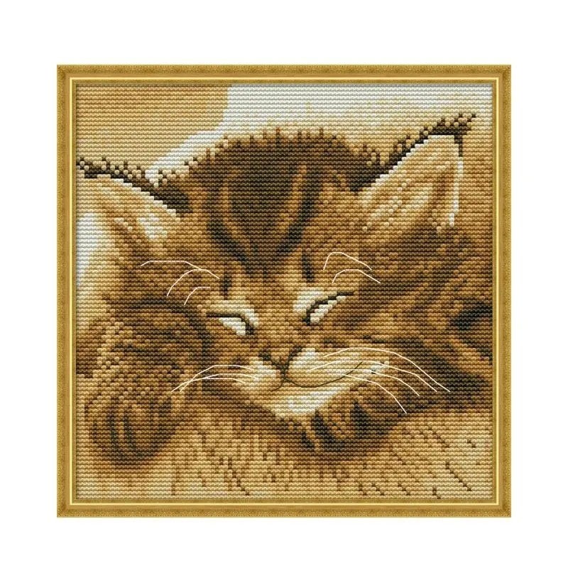 Kruissteek Kit - Slapende Kat 22 x 22 cm 14CT Aida, Nieuw, Ophalen of Verzenden, Overige merken, Knutselset