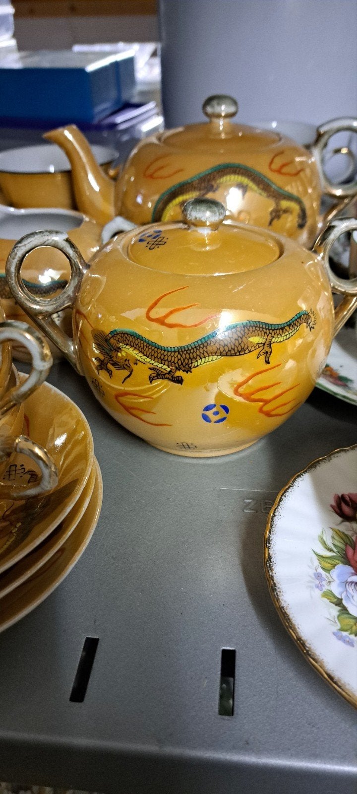 vintage Gele Japanse draak theeservies, Ophalen