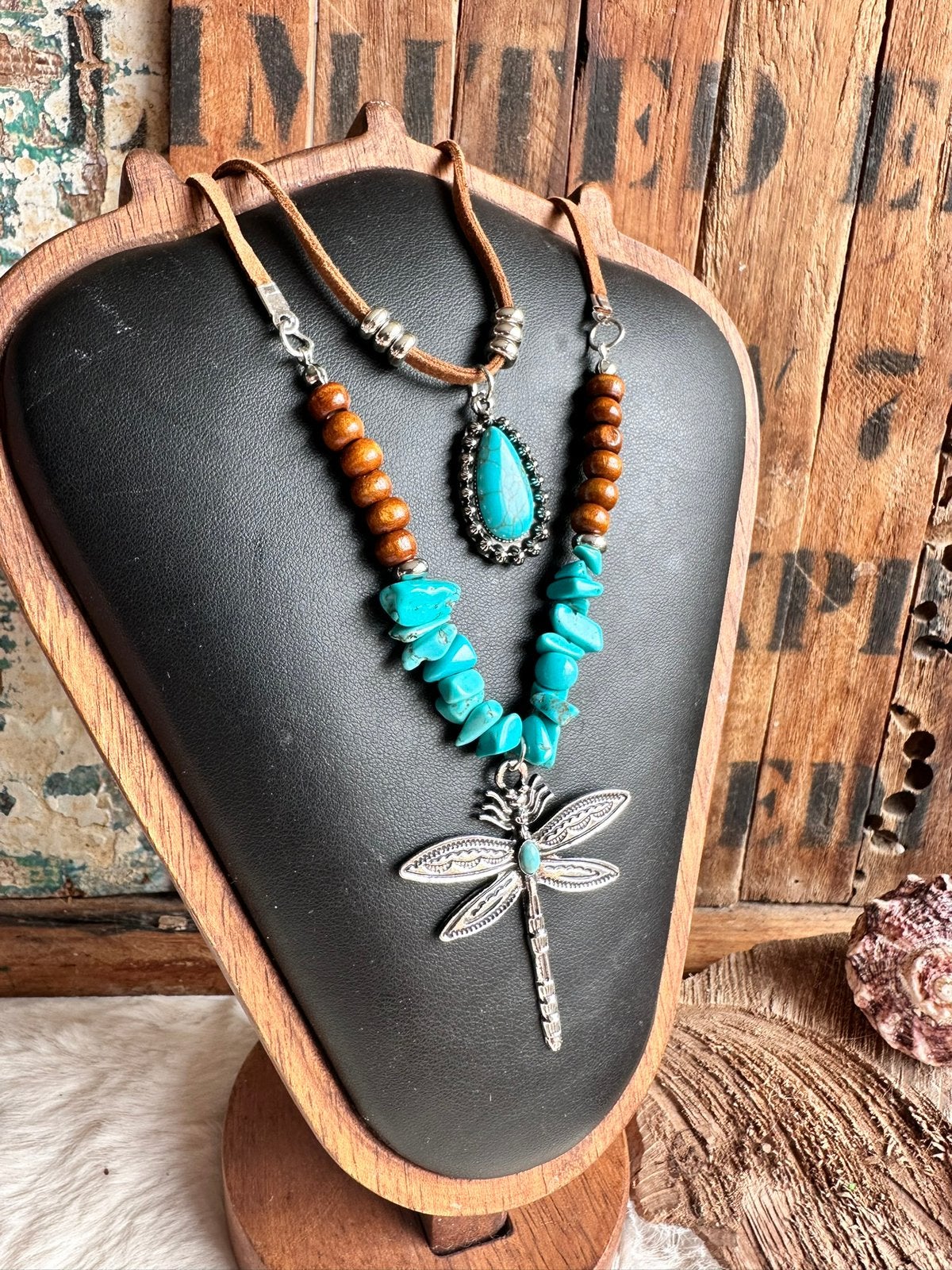 Boho sieraden set / 2 halskettingen / libelle / turquoise, Ophalen of Verzenden, Nieuw, Overige materialen